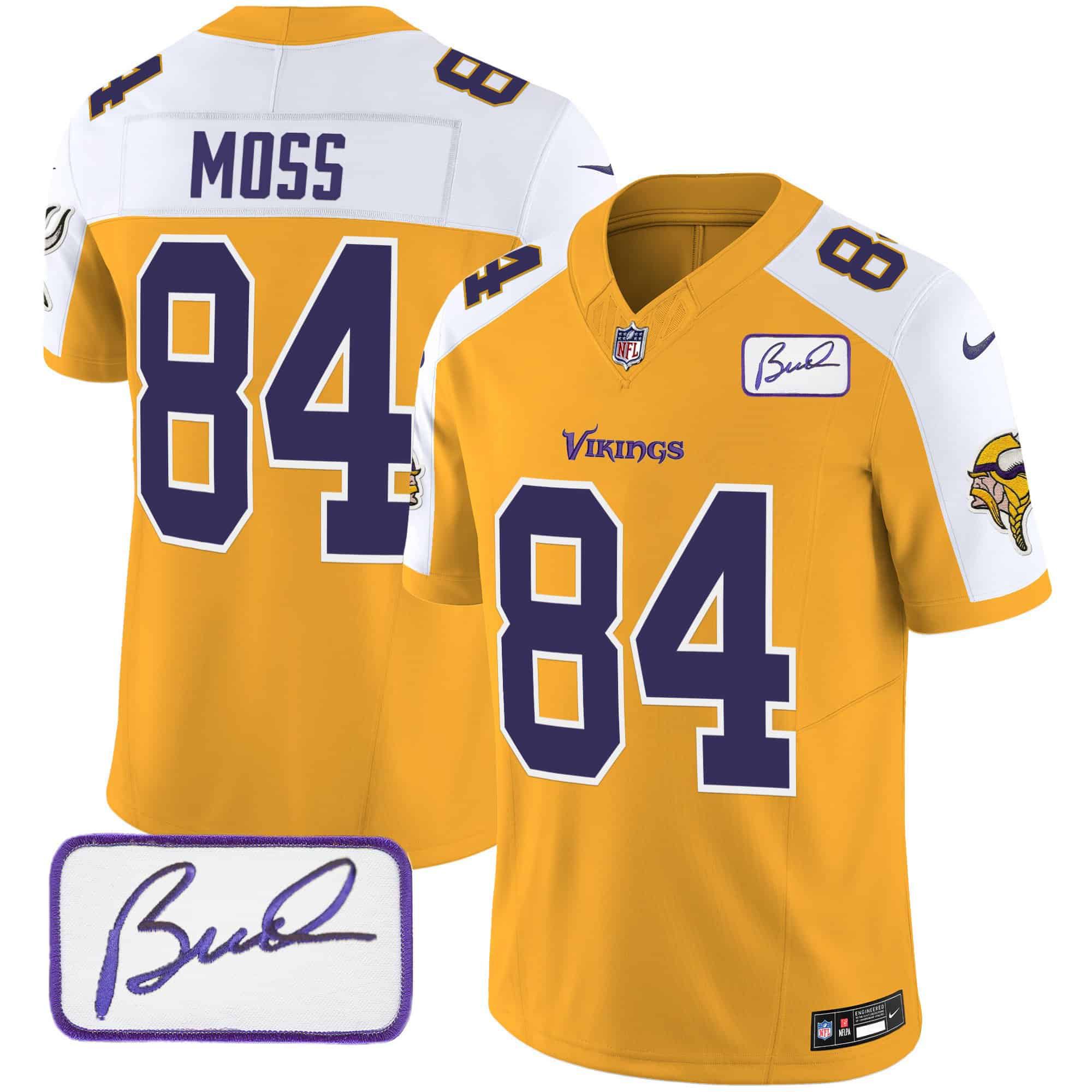 Men Minnesota Vikings #84 Moss Yellow 2024 Nike Bud Grant Patch Classic Limited NFL Jersey style 2->indianapolis colts->NFL Jersey